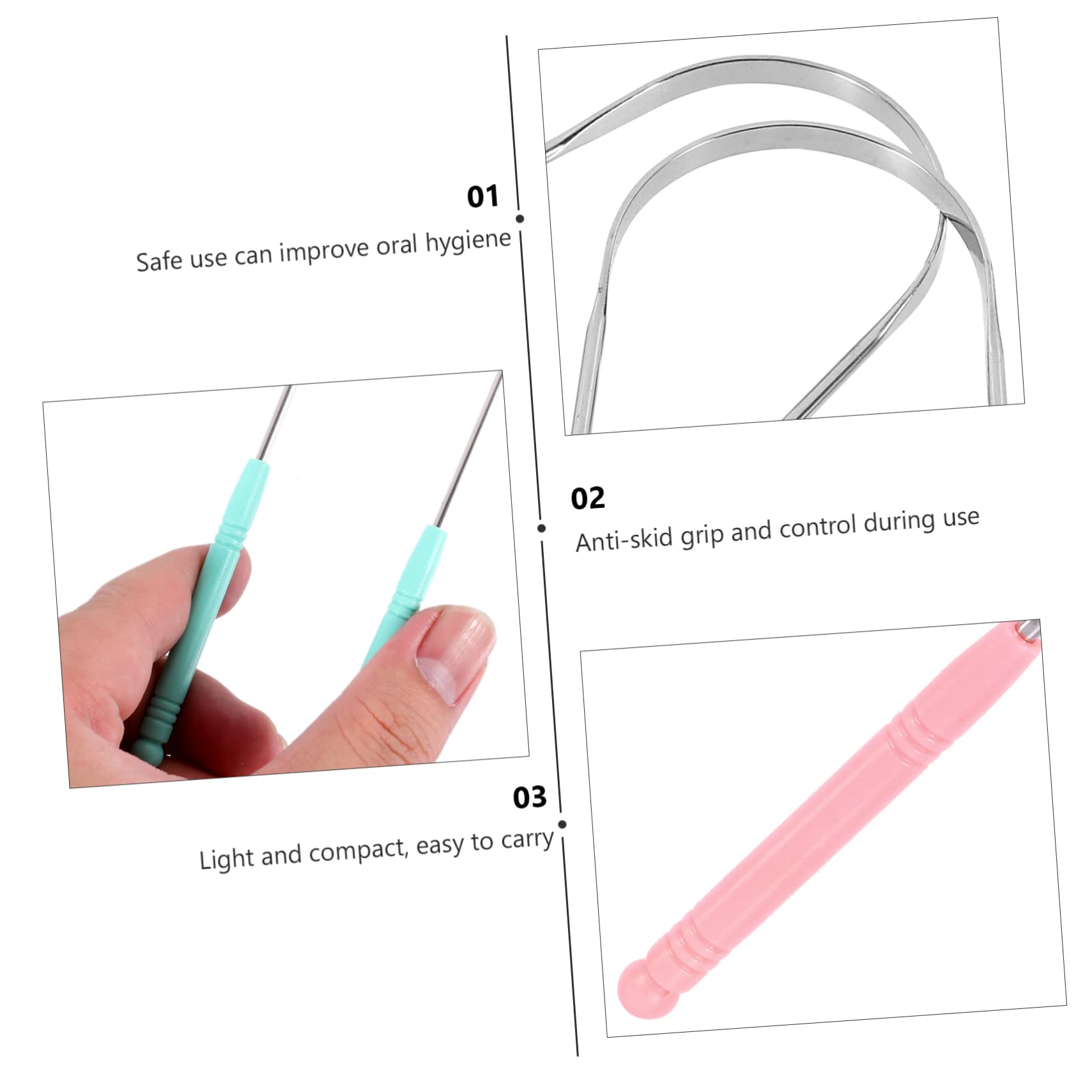 FRCOLOR 3 Set Raschietti Per Lingua Acciaio Inossidabile Strumenti Per Orale Ergonomici E Leggeri Per Uso Rimuovono Residui E Odori Sgradevoli 4 Pezzi*3