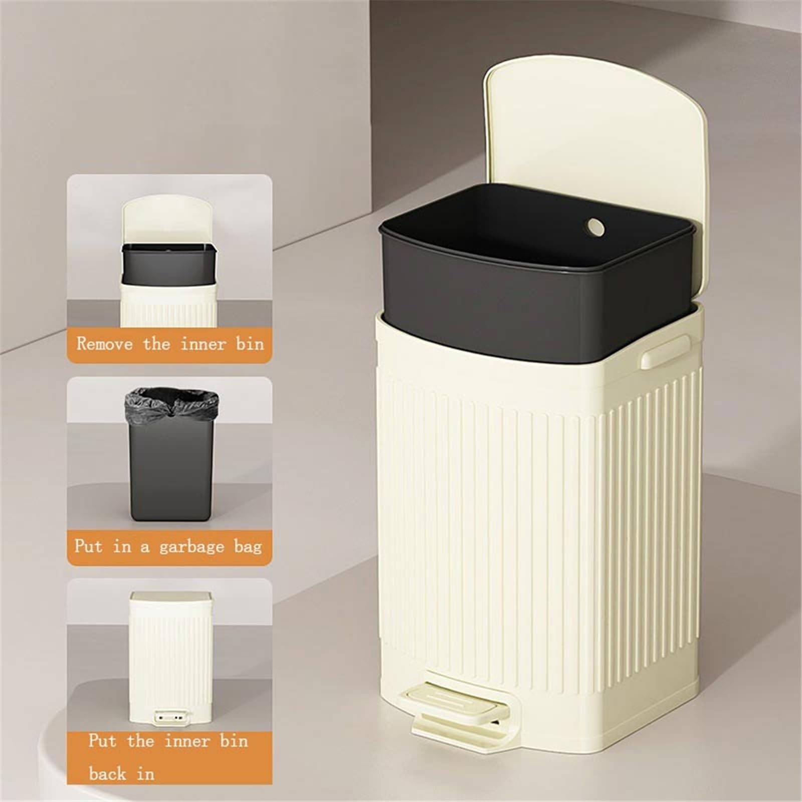 Papelera Papelera De Baño Con Pedal Y Contenedor Interior Desmontable bote de basura de cocina(Negro,Pequeño)