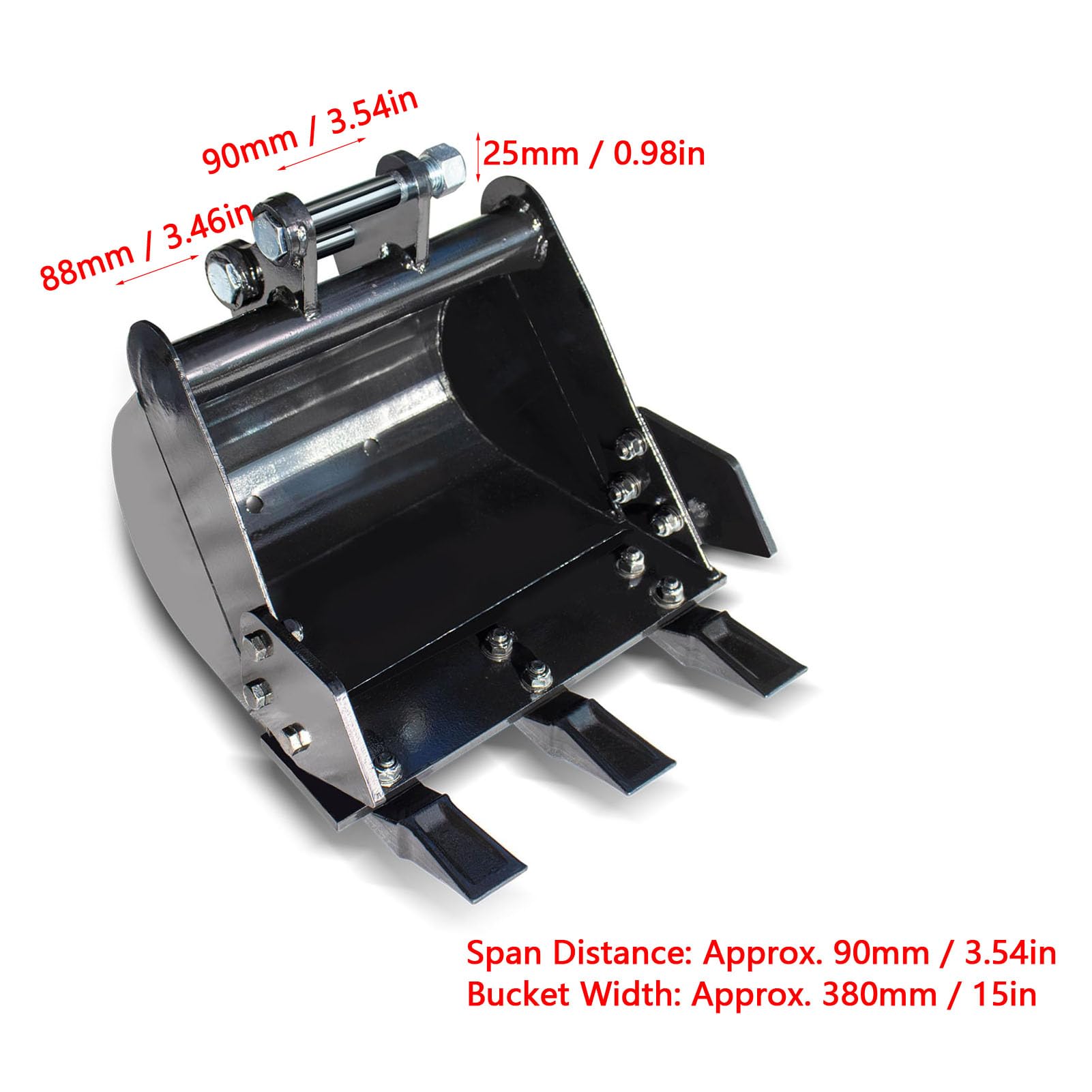 Generic Minibaggerlöffel, Hartmetallzähne, Effizienter Graben- und Grablöffel 380 Mm für 0,8–1,8 Tonnen Minibagger
