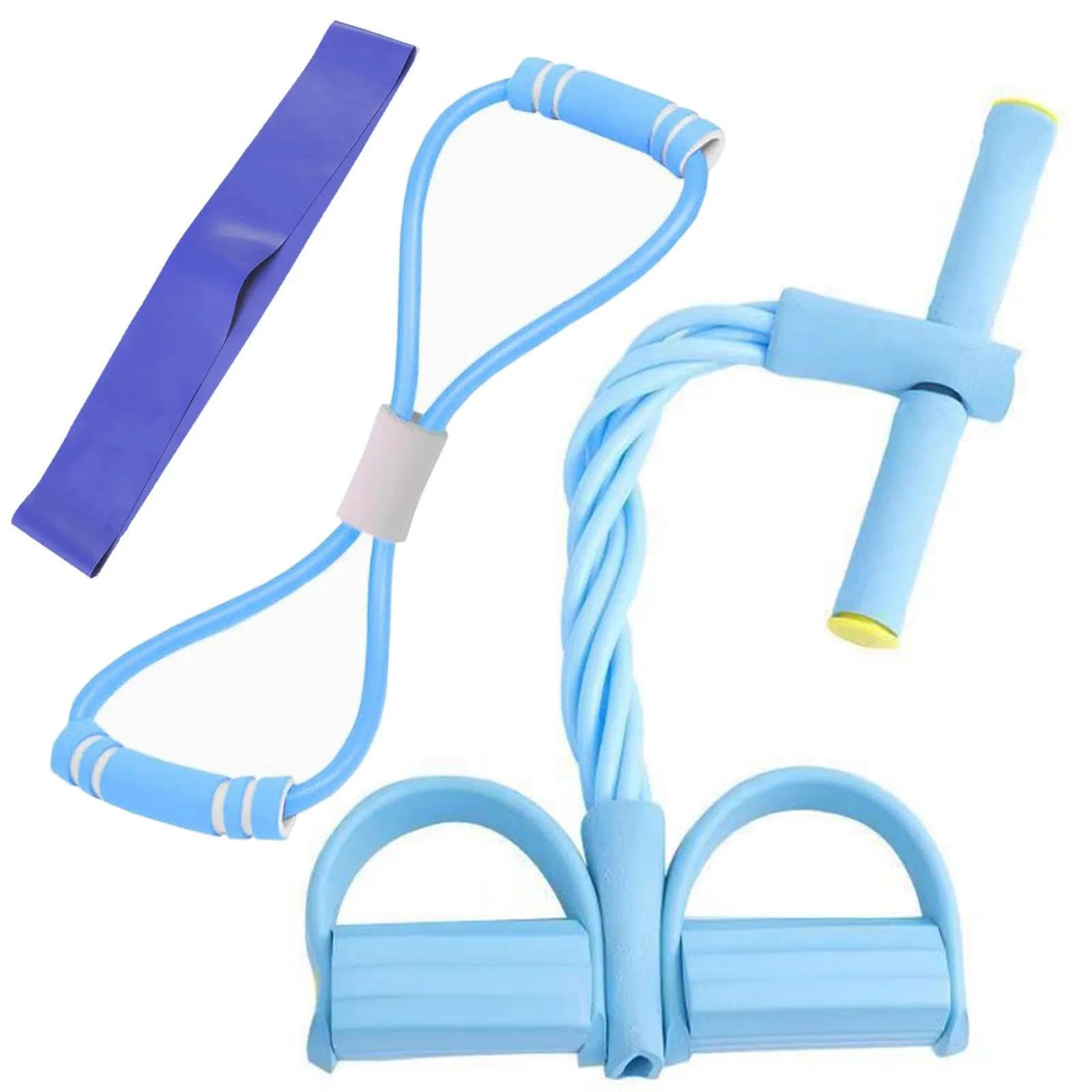 3 Piece Set Resistance Bands 6 Tubes Pedal Resistance Band With Figure-Eight Resistances Band Abdominal Trainer And Elastic Bandage Suitable For Home Gym Office Beginners And Fitness Enthusiasts