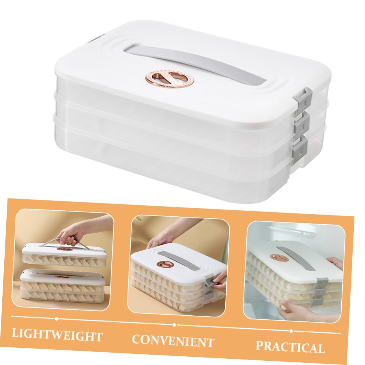 Cabilock Boîte de Rangement pour Raviolis 3 Couches, Plastique Alimentaire Blanc, Hermétique et Léger, pour Conservation Réfrigérateur et Congélateur, Maison Cuisine, Boîte de Stockage