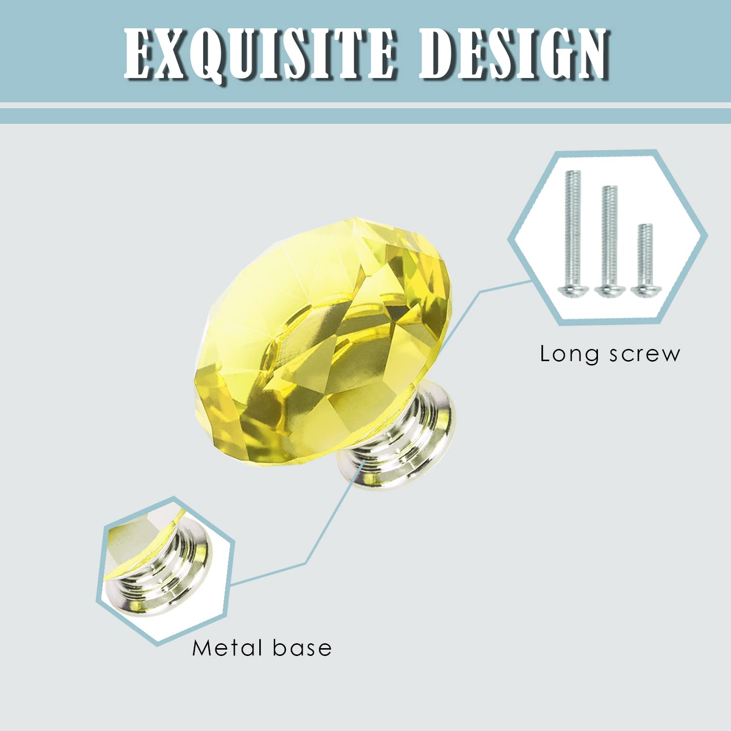 JIABOSE 10pcs 40mm Yellow Crystal Door Knobs for Cabinet Drawer Wardrobe Home Decorating with Silver Base - Image 2