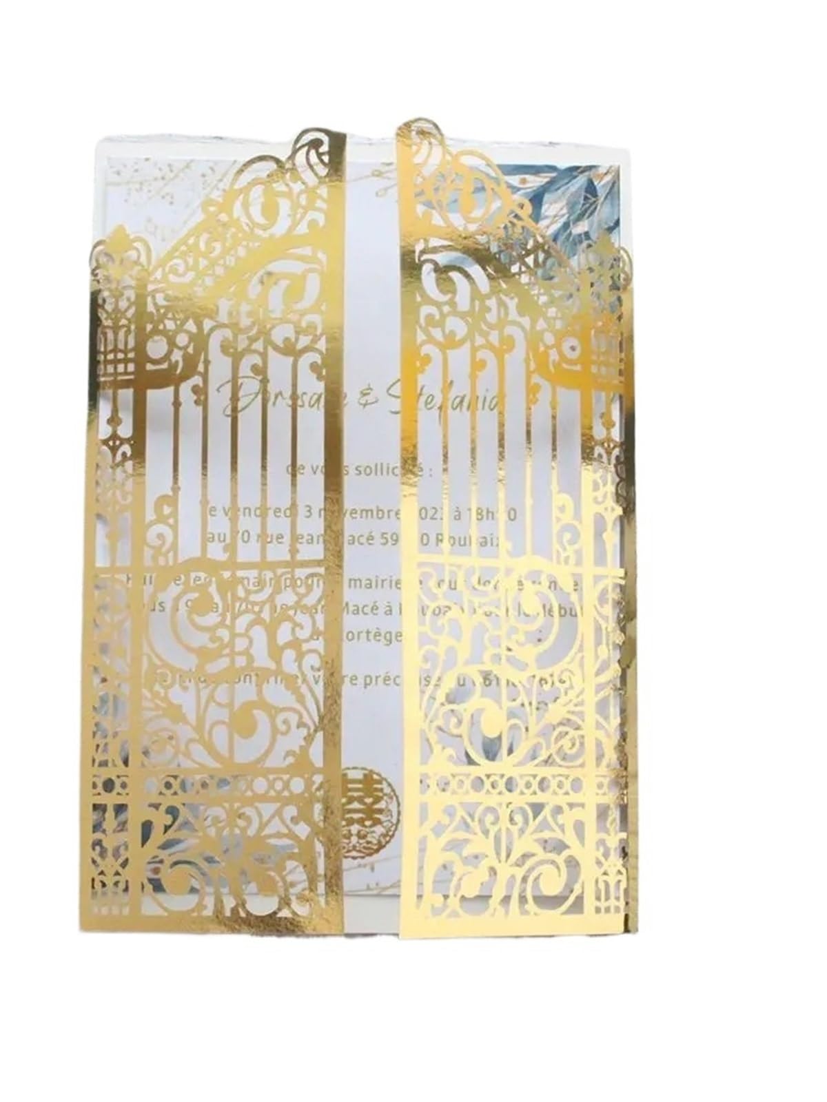 Tarjeta Boda Felicitación Tarjetas de invitación de boda con corte Laset de puerta dorada metálica, 50 juegos, impresión personalizada, invitaciones for fiestas de celebridades y matrimonio(Metallc go