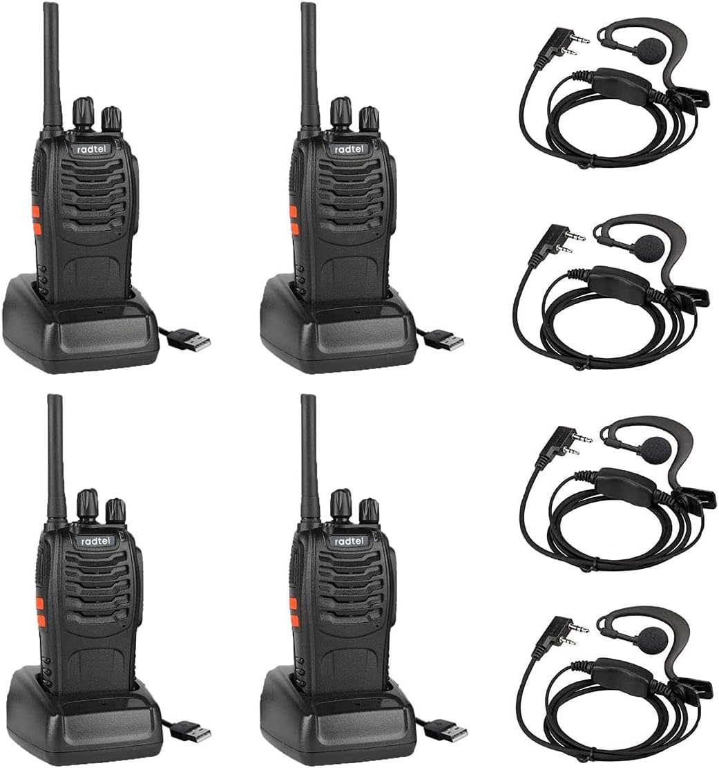 Radtel RT88 Rechargeable FRS Walkie Talkies Long Range Handheld License-Free Two Way Radio 16CH Handsfree USB Charging LED Flashlight with Earpiece (4 Pack)