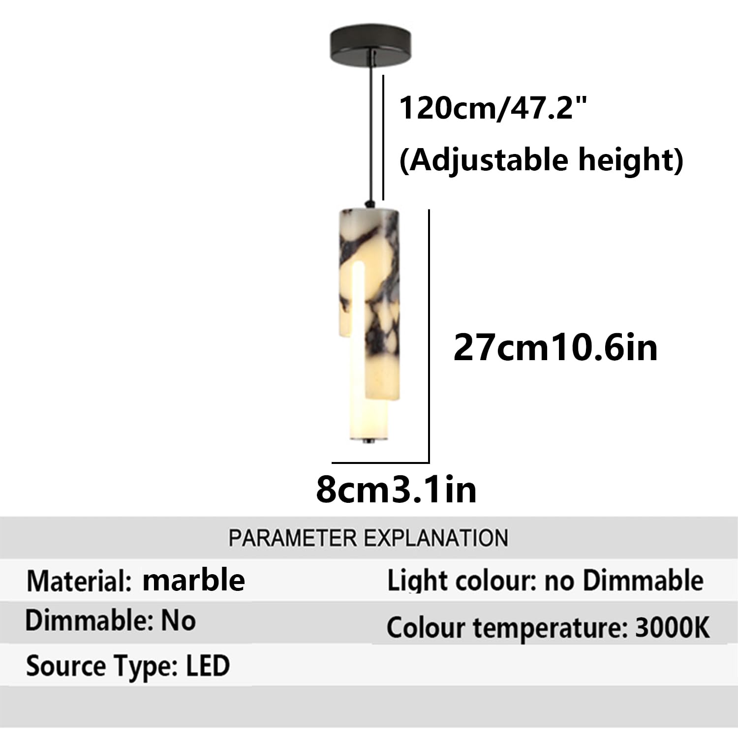 Lampada a sospensione con sorgente luminosa in marmo naturale