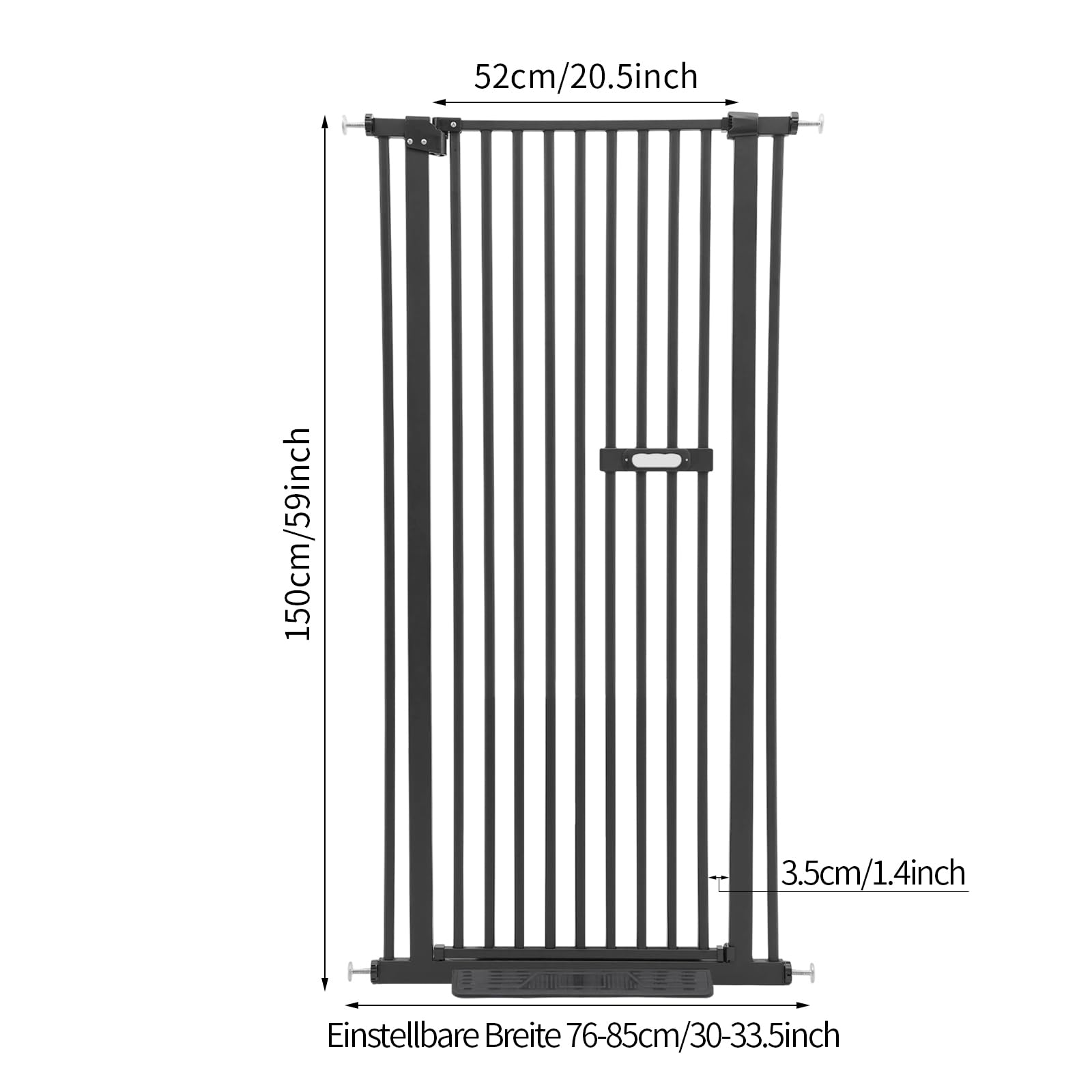 Schutztor Ausziehbar Haustiere Katzentiertor, 150cm Haustiergitter Extra Hoch mit Doppelverriegelung Katzentür&3.5cm Stababstand Ohne Bohren für Haustier Kleinen Haustieren Hunden (Schwarz)