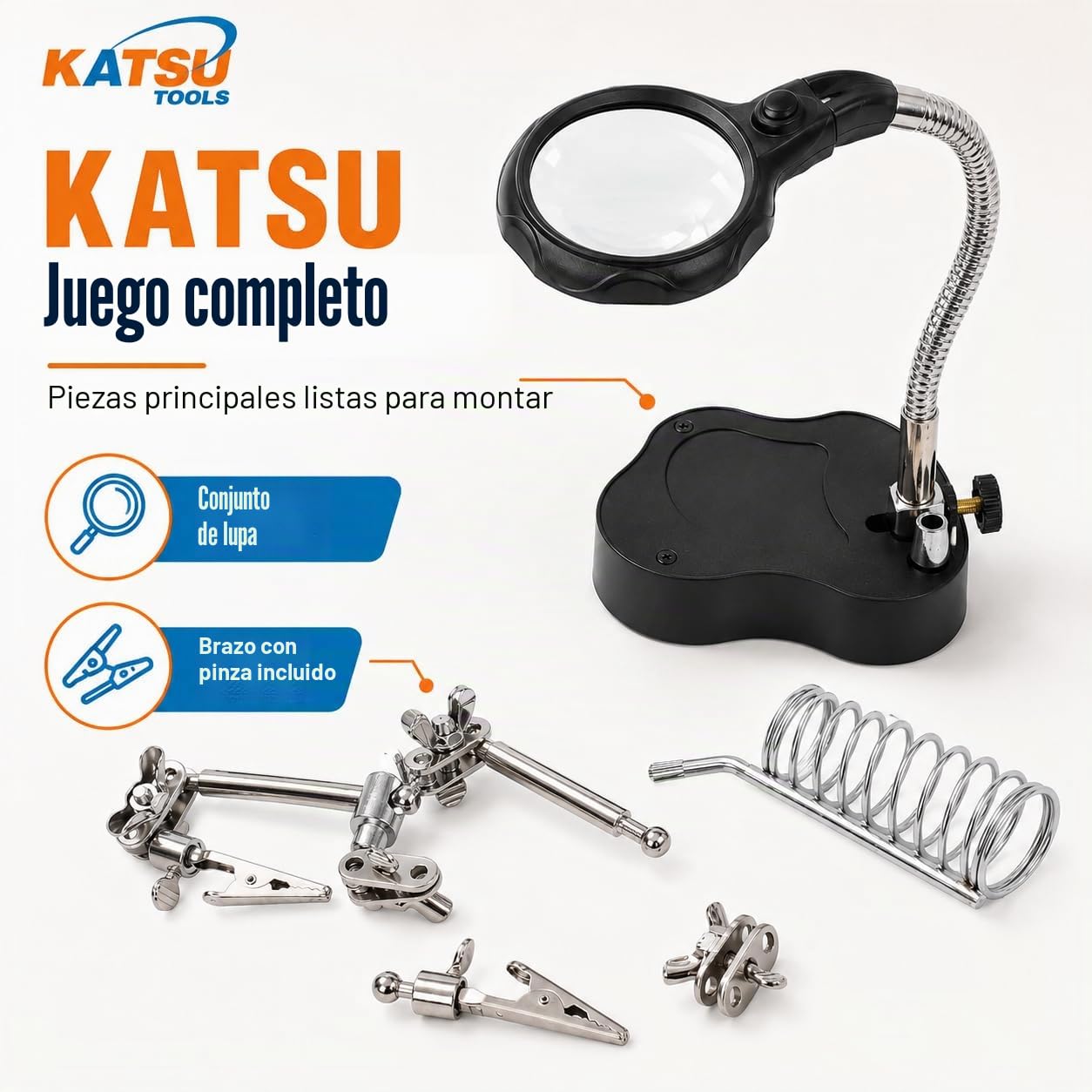 KATSU Lupa para Soldar con Lámpara LED Manos Amigas con Clips Lupa 3.5X 12X Dispositivos de Sujeción para Soldar con Pinzas de Cocodrilo para Trabajos de Reparación de Ensamblaje 990747
