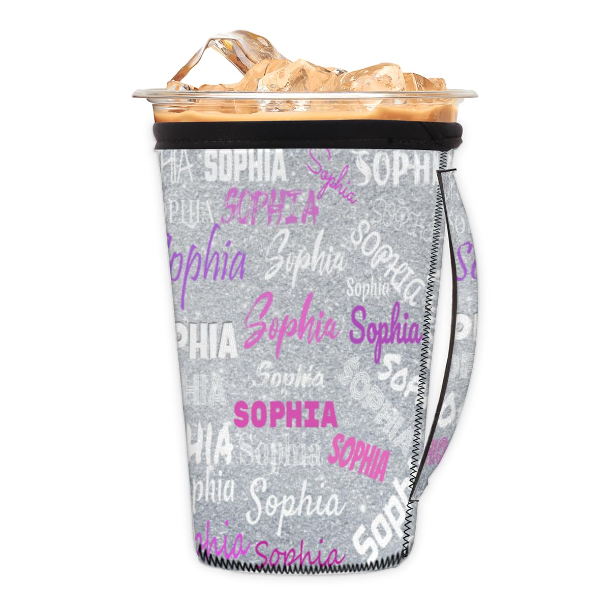Personalozed Reusable Coffee Sleeve, Cup Insulator for Cold Drinks Beverages and Neoprene Holder for Most Coffee Name Silver Glitter Effect