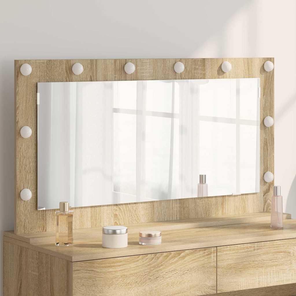 Grand miroir mural chêne Sonoma de 100 cm pour une salle de bain moderne et lumineuse