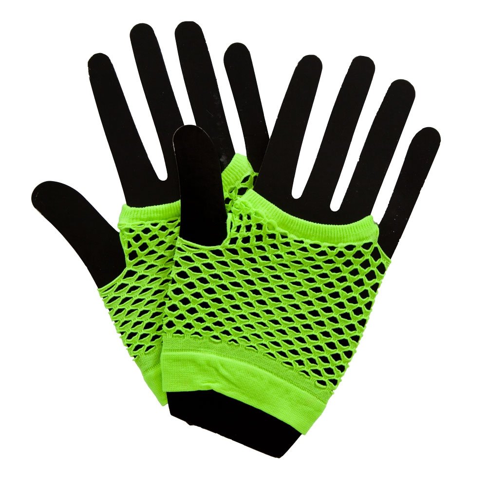 Wicked Costumes 80's Net Gloves - Neon Green Fancy Dress Accessory