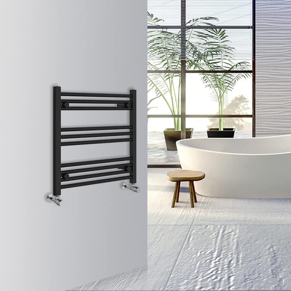 Warmehaus Straight Bathroom Heated Towel Rail Warmer 600x600mm Black