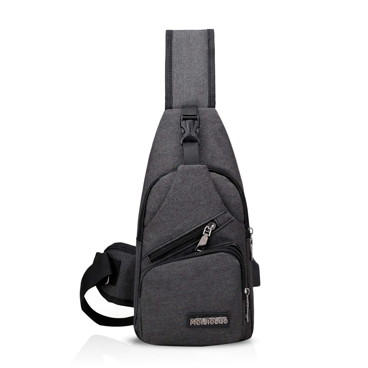 FANDARE Sac de Poitrine Unisexe Sac d'Epaule Sacoche Homme Femme avec USB Sac Bandoulière Imperméable Sling Bag pour Cyclisme,Aventure,Camping,Équitation,Chasse,Randonnée,Voyage Gris Noir