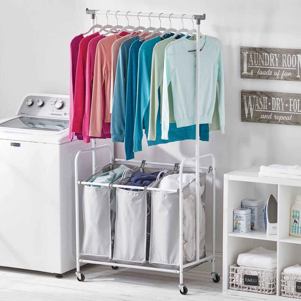 mDesign Portable Laundry Sorter with Wheels and Garment Hanging Bar ...