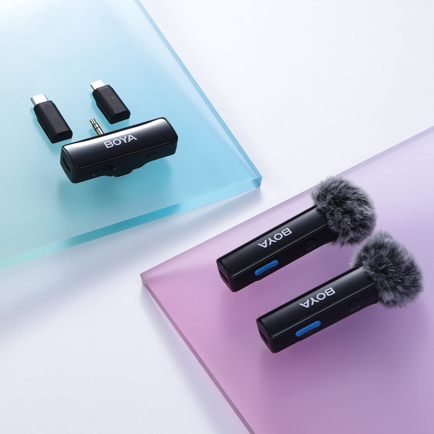 BOYA Micrófono Lavalier inalámbrico dual de 2.4 GHz para cámara DLSR/iPhone/Android, micrófono inalámbrico de doble solapa para transmisión en vivo, video, vlog, podcast (TX+TX+RX)