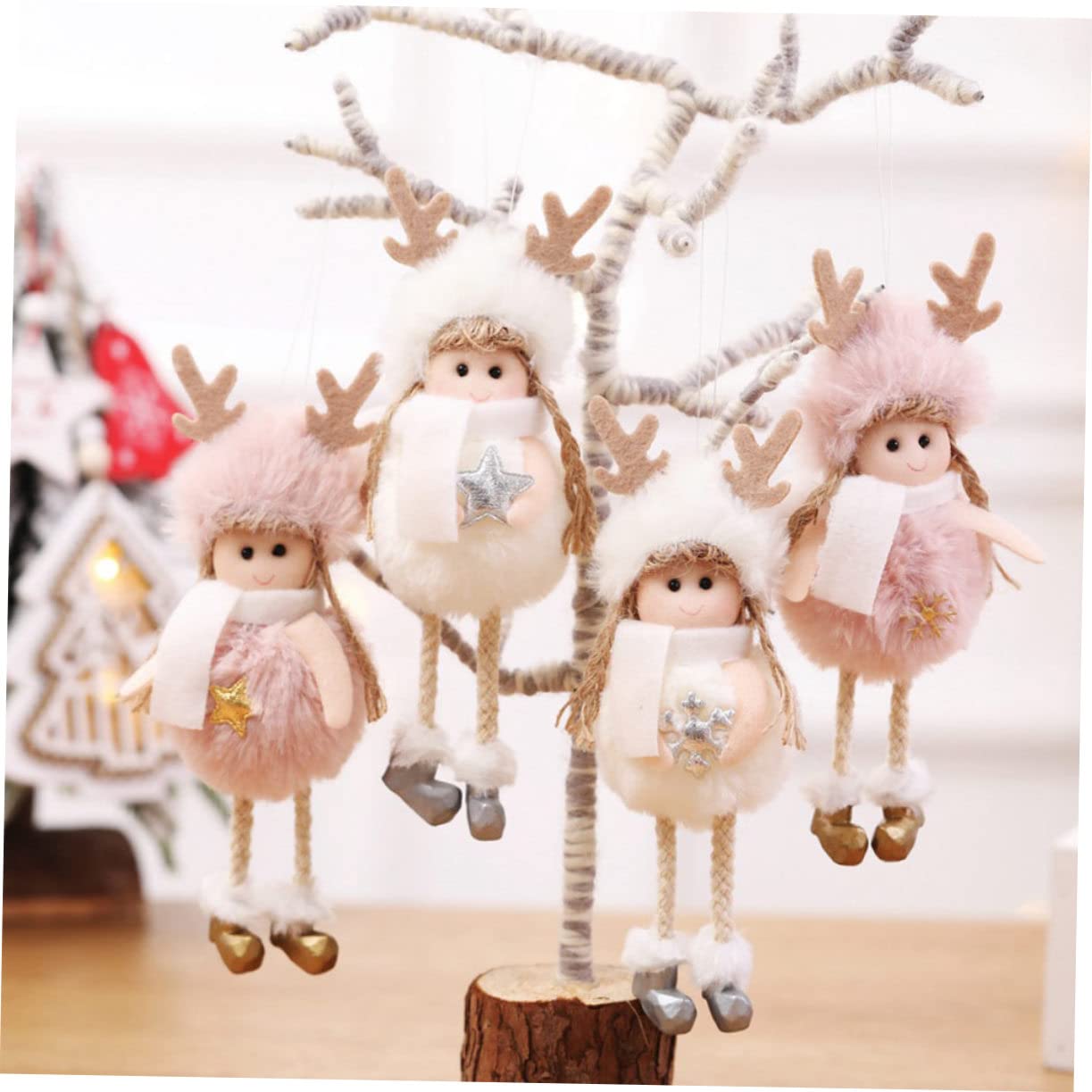 4 Piezas Conjunto de Adornos de Peluche Angelicales para Árbol de Navidad Colgantes y Decoraciones Navideñas Encantadoras para Hogar y Fiesta