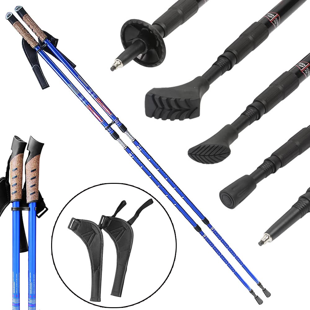 Melko Walking Stöcke aus Duraluminium, 2er Set, frei verstellbar durch Teleskop-System 65 – 135 cm Gesamtlänge, Rot, Blau, Schwarz, Violett