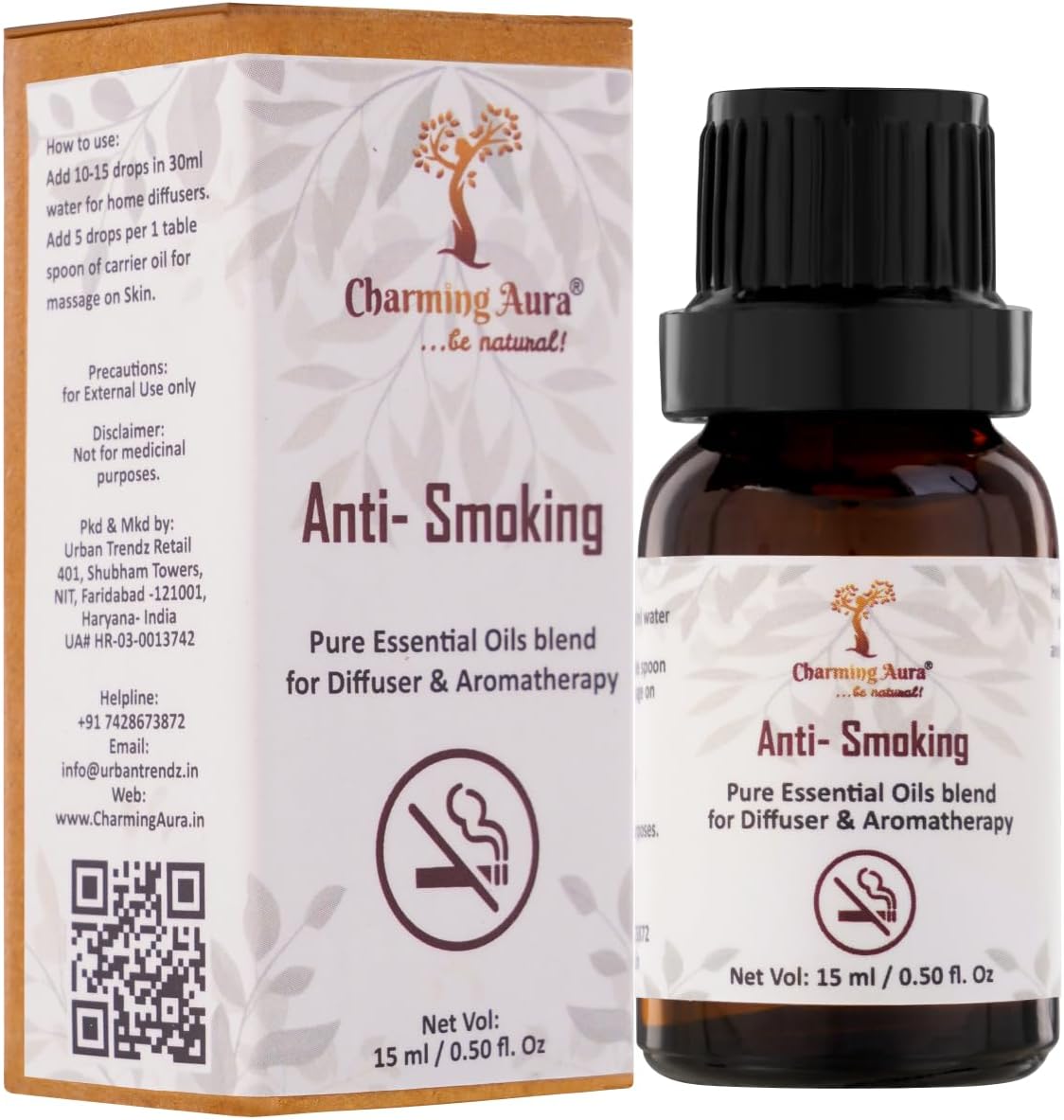 Anti-Smoking Blend by Charming Aura | Cuts down the craving of smoking tobacco | 100% pure & natural Essential Oils blend for Diffuser & Aromatherapy | Helps to quit smoking | Soothing & Refreshing Aroma | 15ml | (Anti Smoking Blend, Pack of 2)
