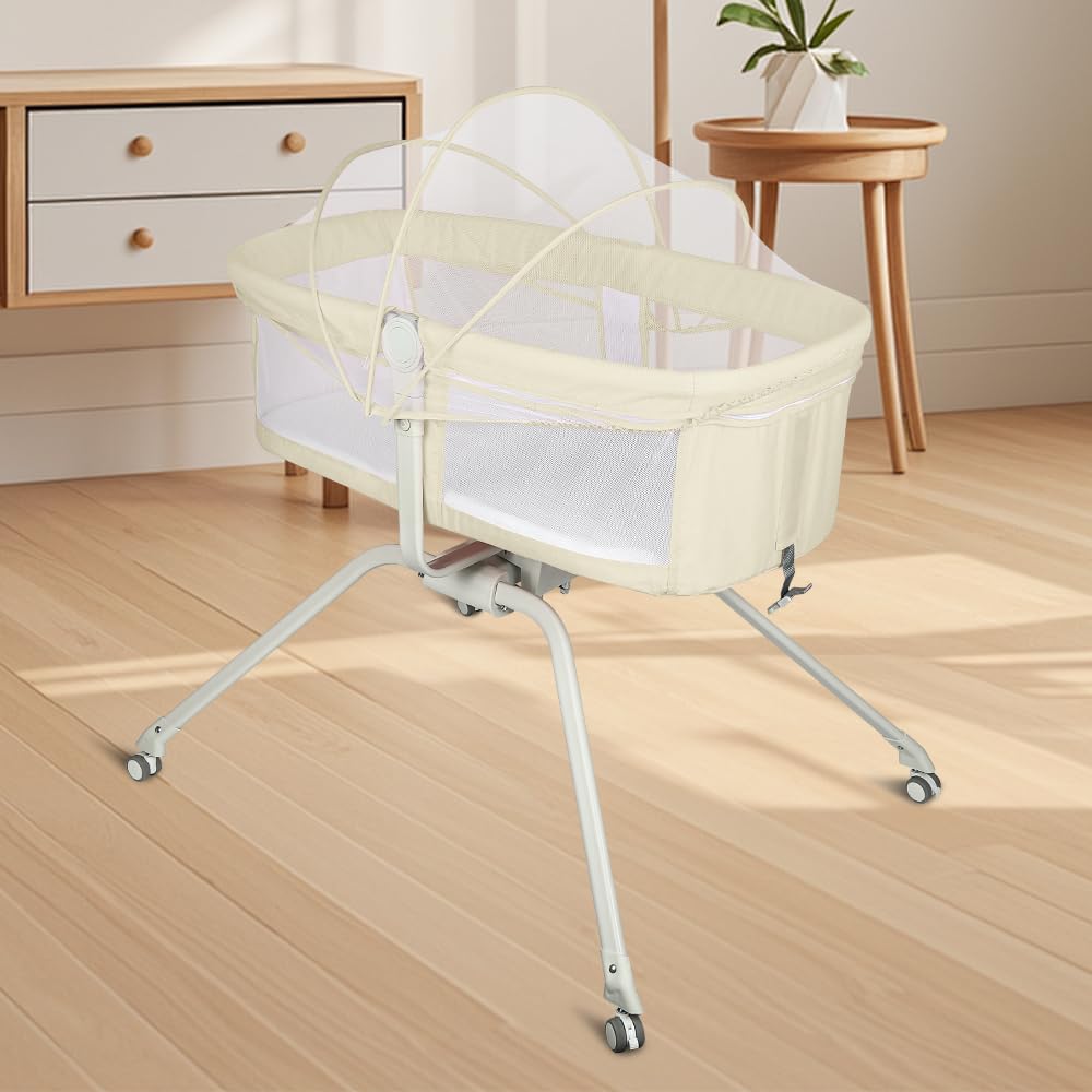 homewell Lit Bébé 3 en 1 avec 4 roulettes & Moustiquaire, Réglage de l’Inclinaison, Berceau, Lit Parapluie Bebe, lit bébé Pliant léger, de 0 à 10kg