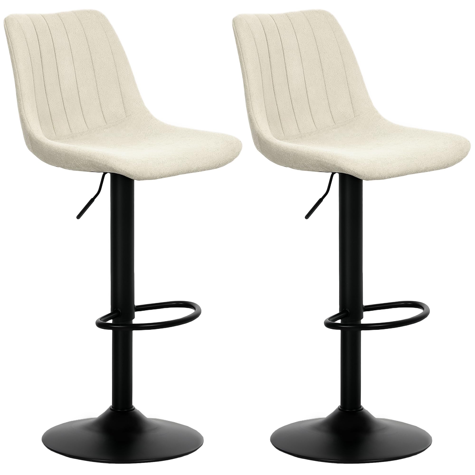 HOMCOM Modern Bar Stools Set of 2, Height Adjustable Swivel Bar Chairs with Backrest, Gas Lift and Footrest, Chenille Barstools for Breakfast Counter, Kitchen Island, Beige