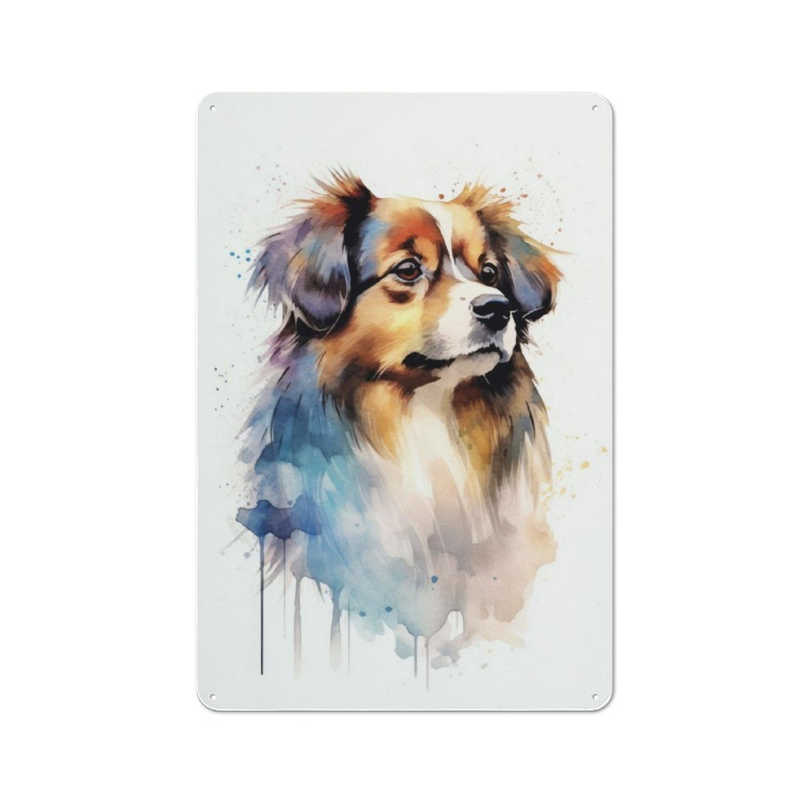 Tibetan Spaniel Watercolor Retro Tin Sign 30x20cm for Workshop Wall, for Collectors of Retro Metal Wall Decor
