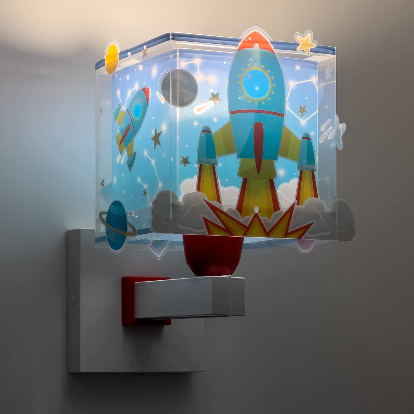 DALBER Aplique Infantil Pared Rocket Cohete Azul 63359 E27 15W | Lámpara aplique de pared con instalación directa a la corriente o mediante cable con interruptor incluido.