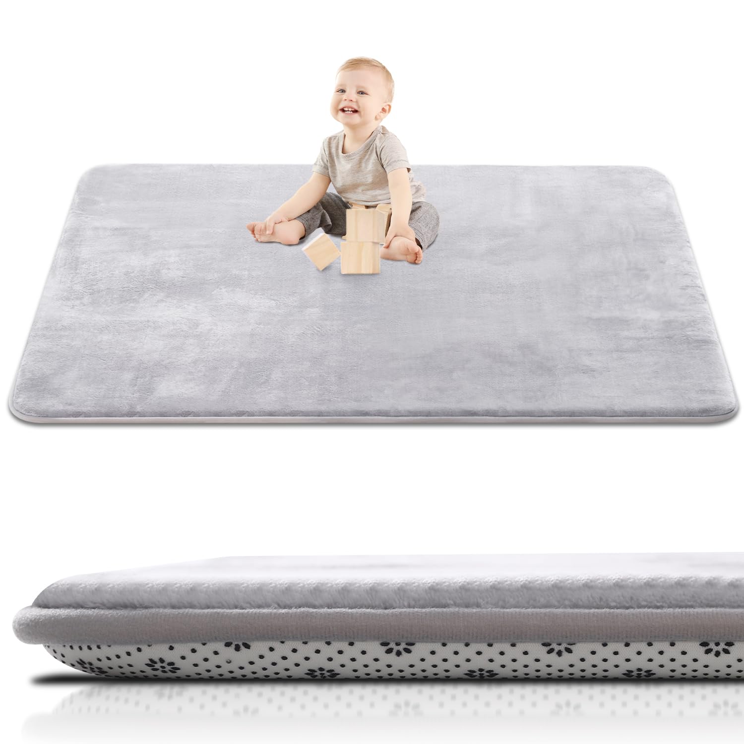 Thick Baby Play Mat for Floor,59 x 71 Playpen Mat,Large Tummy Time Foam Mat,Ultra Soft Support & Plush Feel Nursery Rug,Easy Care with Non-Slip Cushioned for Infant,Kids and Toddler Crawling,Grey