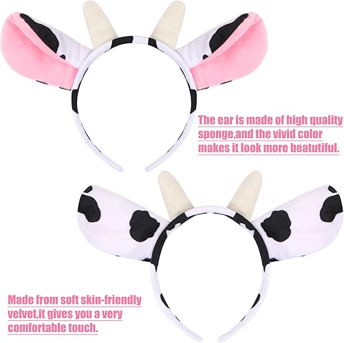 Miniatura 4 de Juego de 4 piezas de disfraz de vaca lechera, orejas de vaca lechera, diadema, cola de nariz y pajarita, disfraz de vaca, accesorios de fiesta para