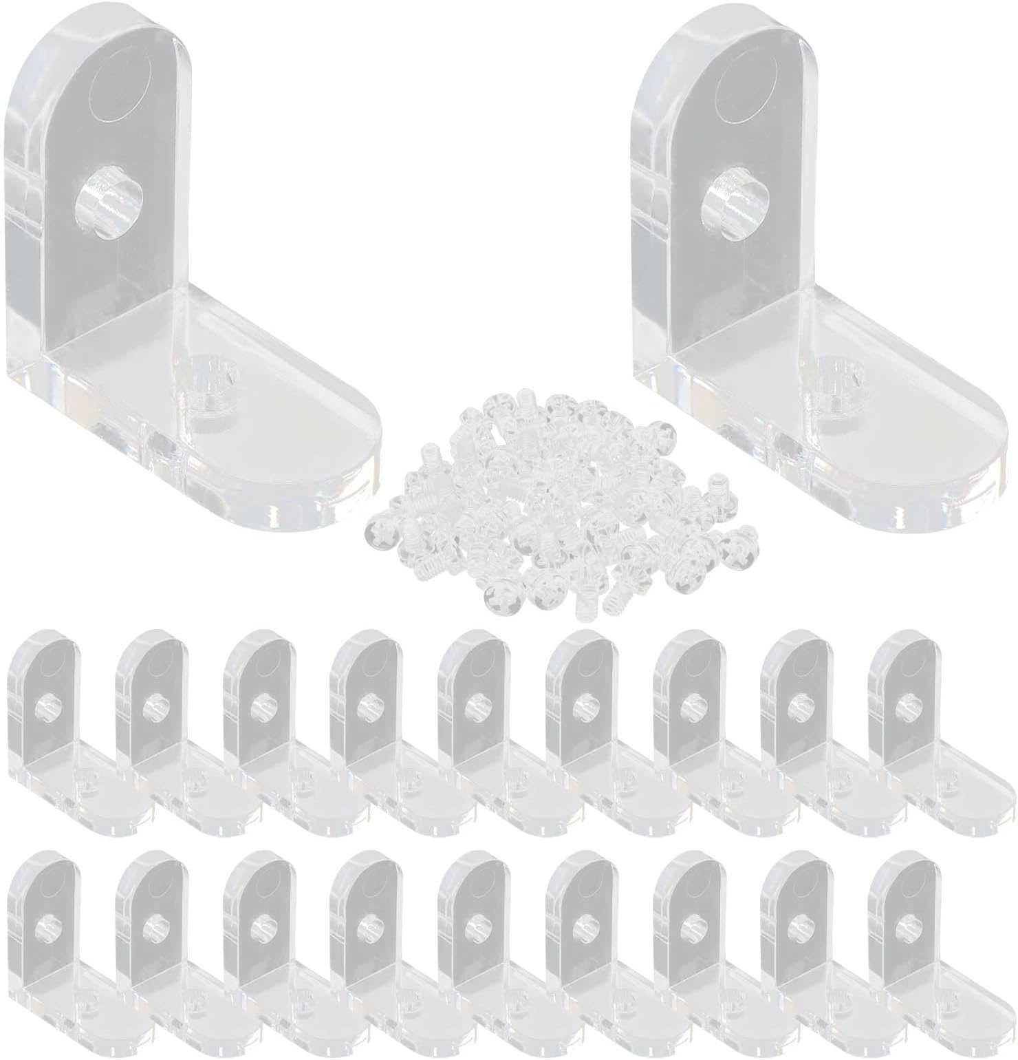 Piutouyar 20 Pack Acrylic L Brackets, Clear L-Shaped Corner Brace Decorative 90 Degree Right Angle Corner Brace Support Shelf Brackets