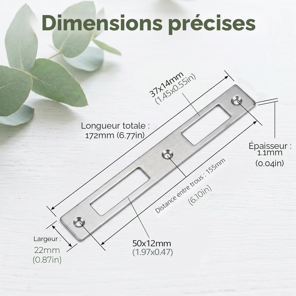 Serrure Porte Interieure et Gache de Porte 55mm Universelle 1PCS Fixation a Vis Simple Haute Resistance pour Serrure Portail Exterieur Verrou Interieure et Poignee Interieur