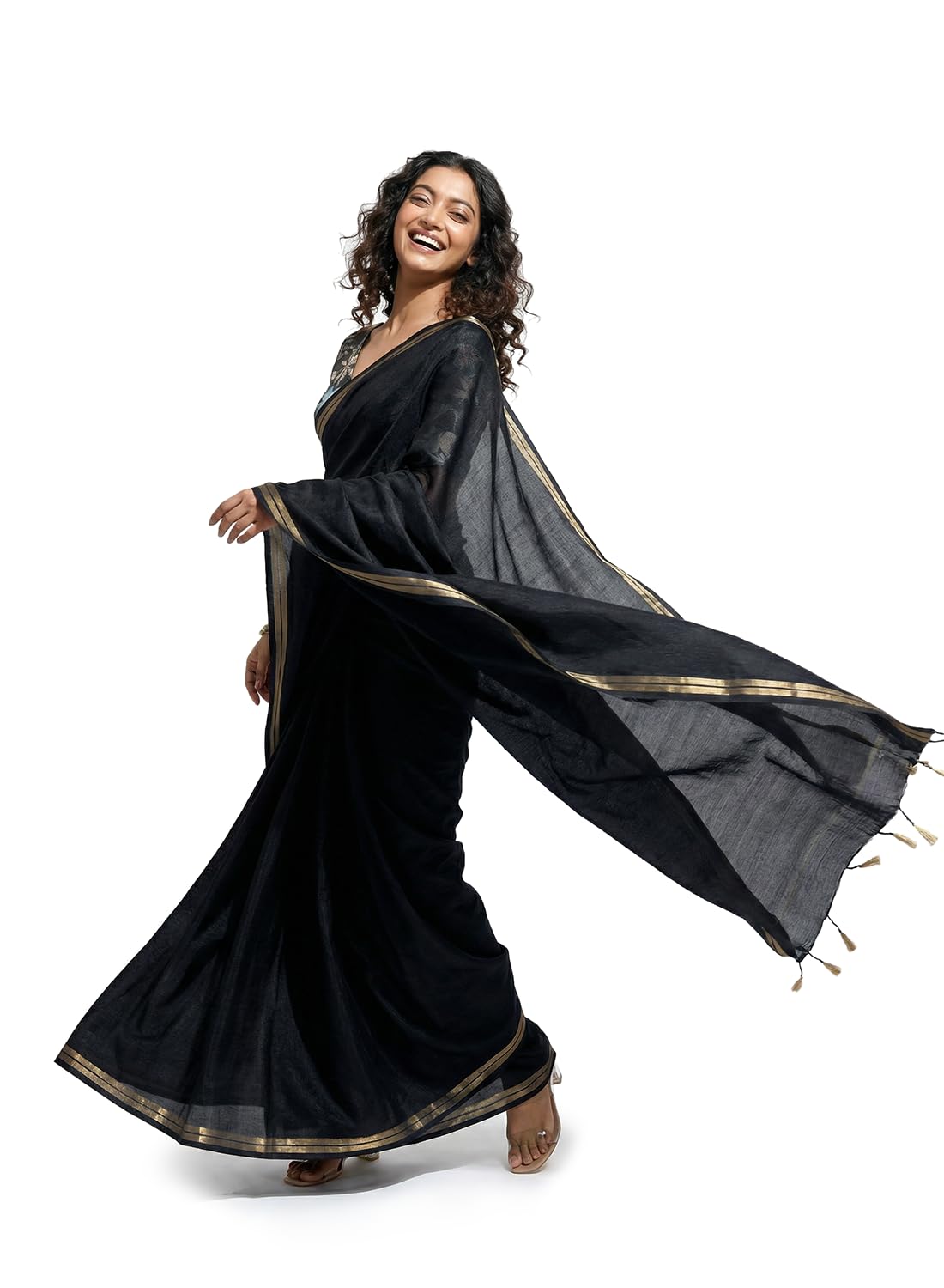 shri hari Sarees Women’s Premium Georgette Silk Blend Saree with Elegant Zari Border and Designer Blouse Piece-picture-11
