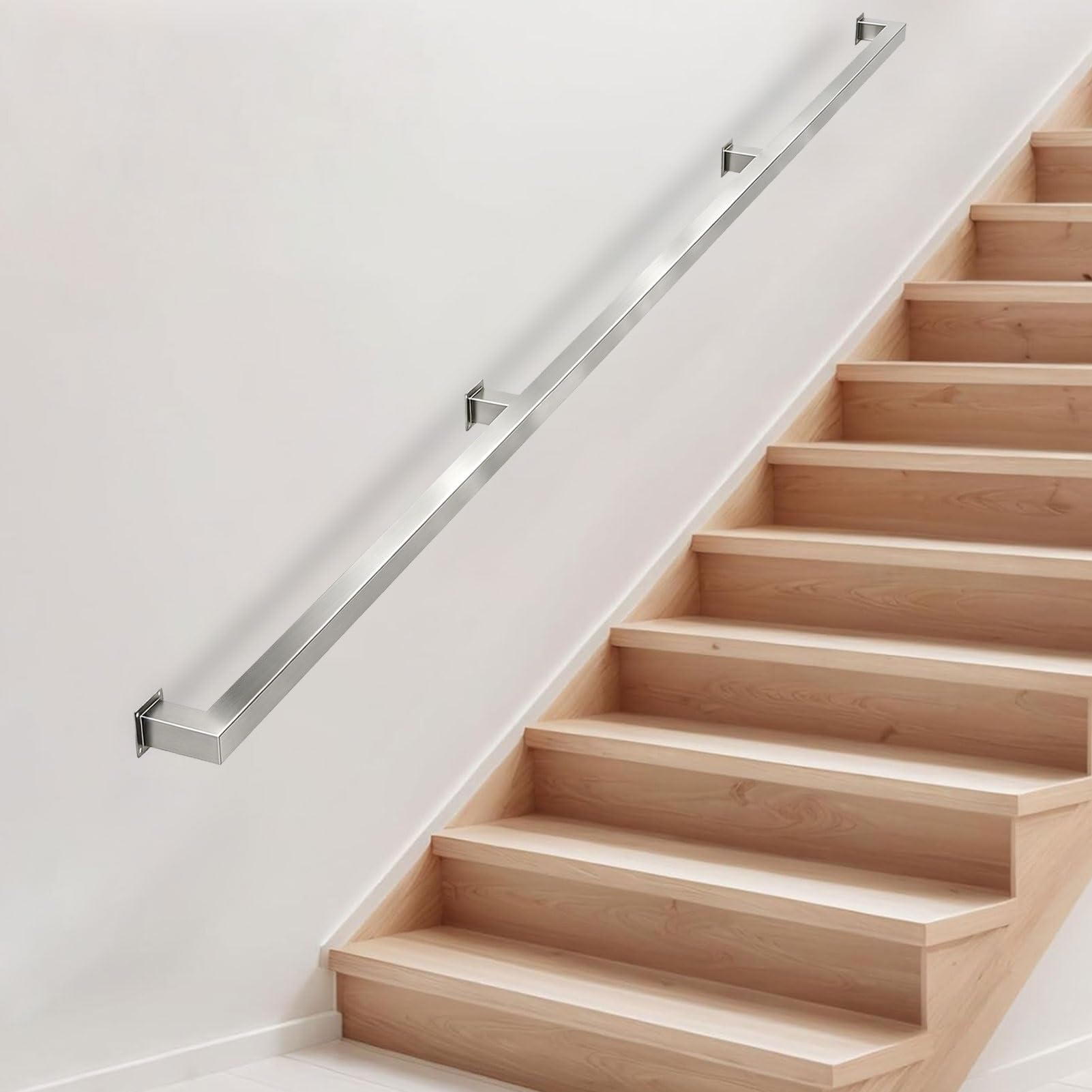 Stair Handrail for Wall, 1m 2m 3m 4m 5m 6m Stainless Steel Staircase Banister Hand Rails for Indoor Outside Steps, Support Grab Rail | Stairs Railing(18ft/540cm)