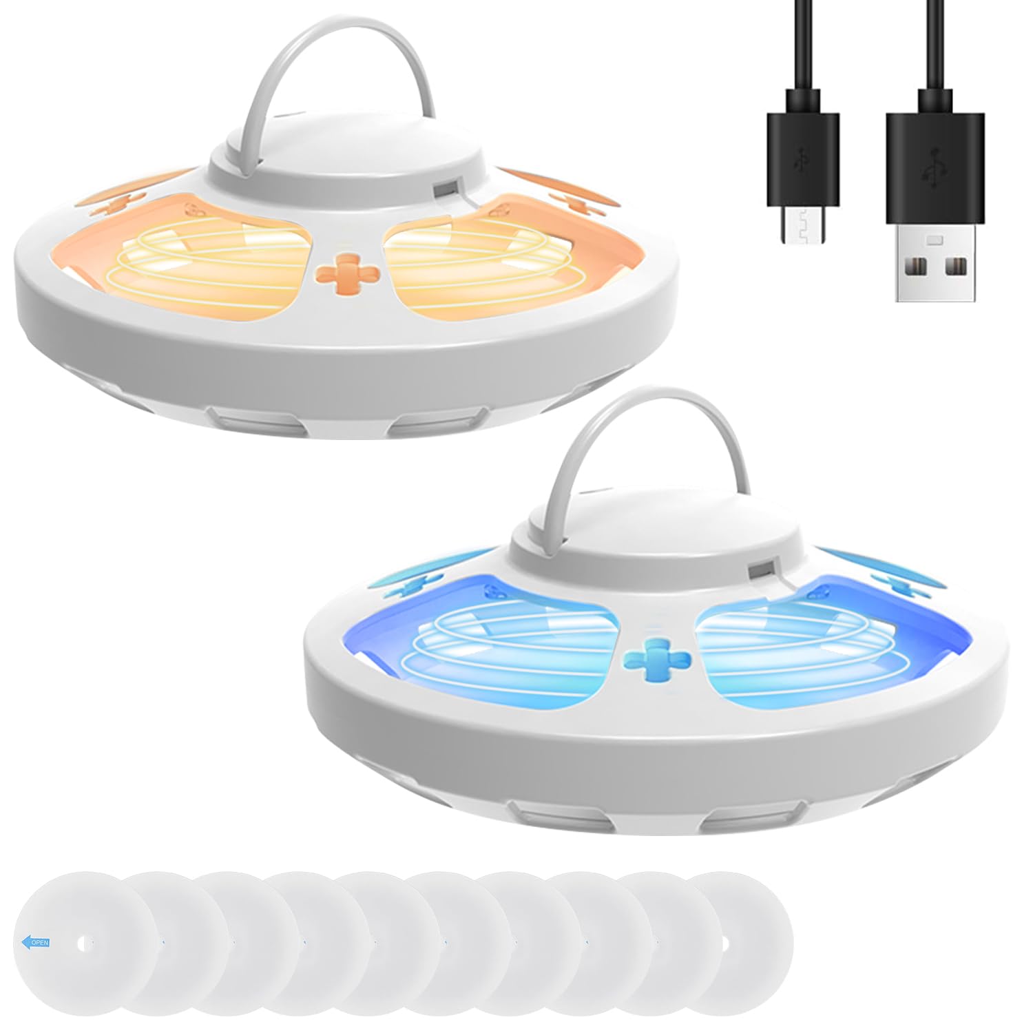 Flea Traps for Home, Non-Toxic Flea Lamp Traps for Indoor with Sticky Pads, Flea Light Traps, Natural Flea Catcher Light, Odorless Flea Killer with 4 Modes for Carpets Bedding House (White,2Pcs)