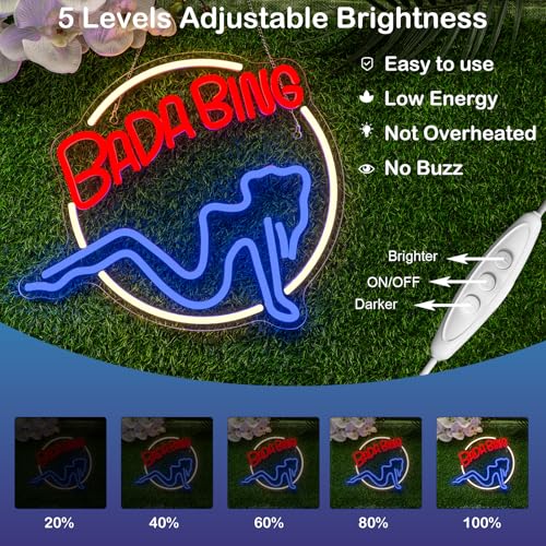 Image of Bada Bing Neon Signs Led Sign for Bedroom Sopranos Merch Light up Sign Neon Light Sign with USB /Switch Operated Man Cave Led Neon Sign for Wall Decor Bar Club Party Bedroom
