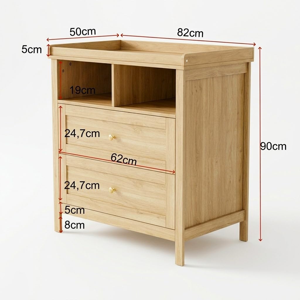 Merax Fasciatoio con fasciatoio multifunzione, fasciatoio per bambini con fasciatoio rimovibile, cassettiera con cassetti e spazio portaoggetti, fasciatoio convertibile, effetto legno, 82 x 50 x 90 cm