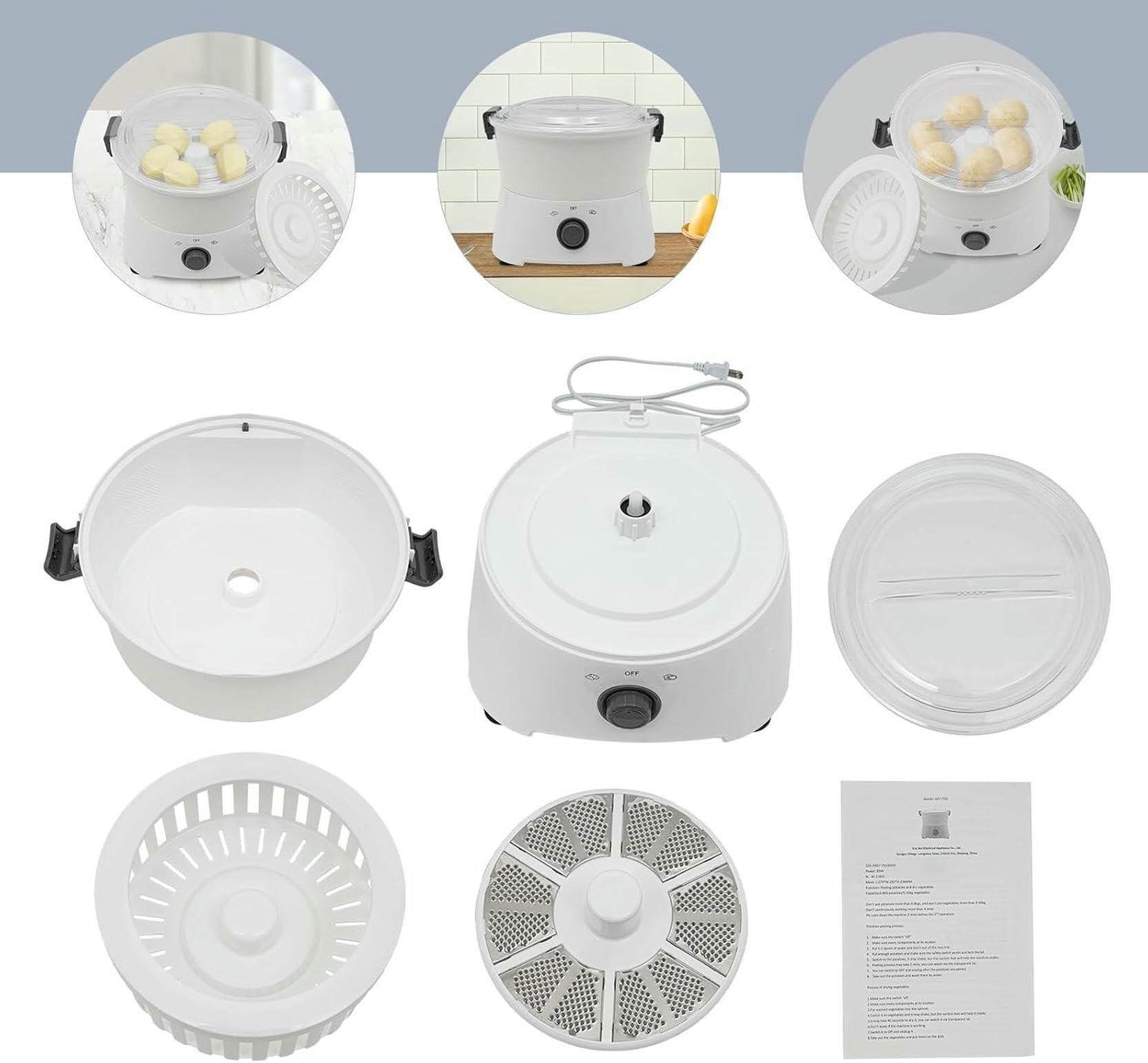 Pelapatate elettrico commerciale da 85 W, con un solo pulsante, centrifuga e capacità di 1,76 libbre for la cucina