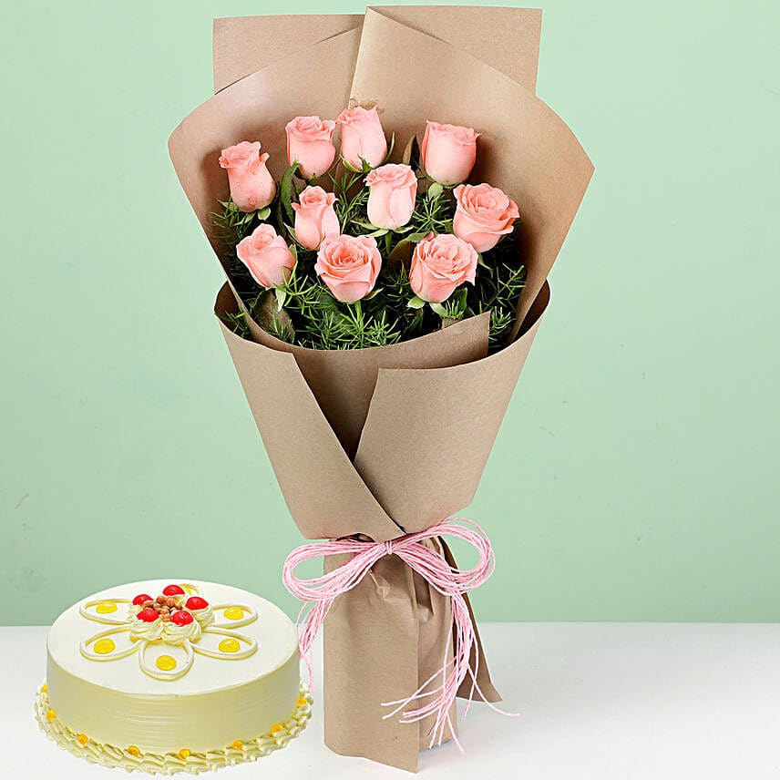10 Pink Roses Butterscotch Cake-image-22