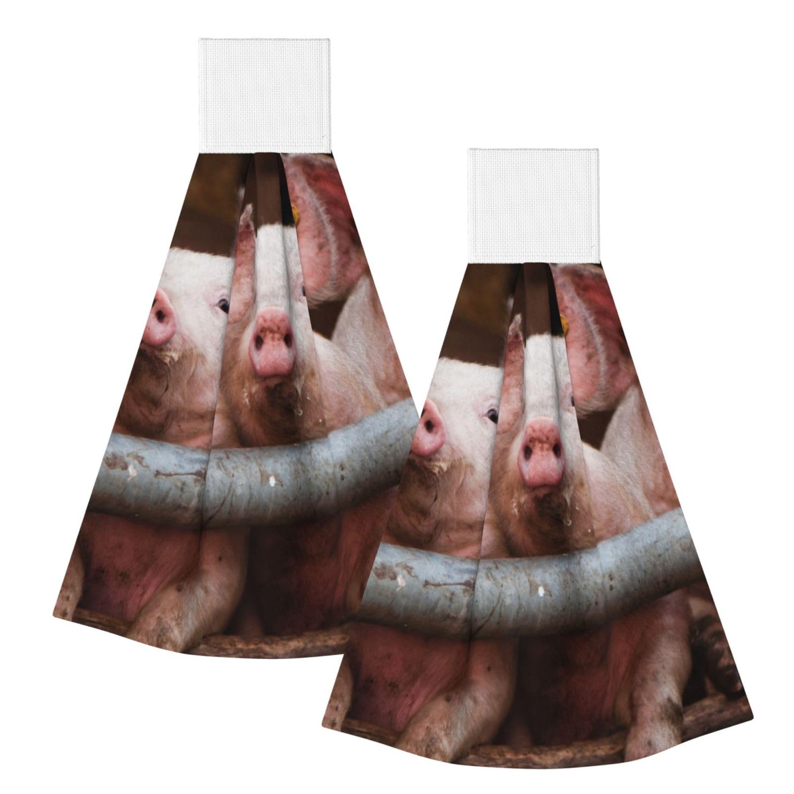 DOPKLNA Pig, 2 Pcs Hanging Coral Fiber Hand Towels for Bathroom, Absorbent Kitchen Towels