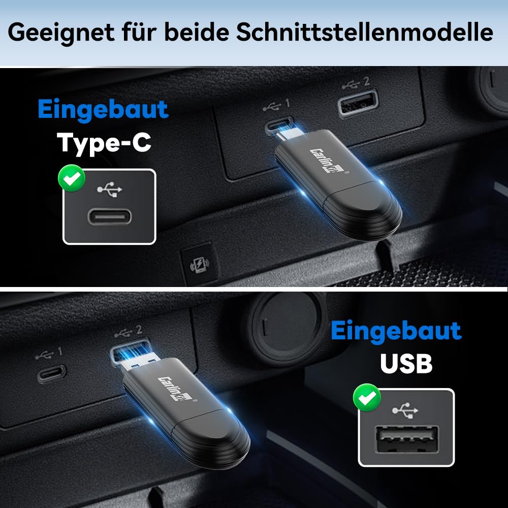 Carlinkit MINI5 Wireless CarPlay Adapter, verwandelt das Originale kabelgebundene CarPlay Ihres Autos in EIN kabelloses System, kompakter und einfacher zu verstauen
