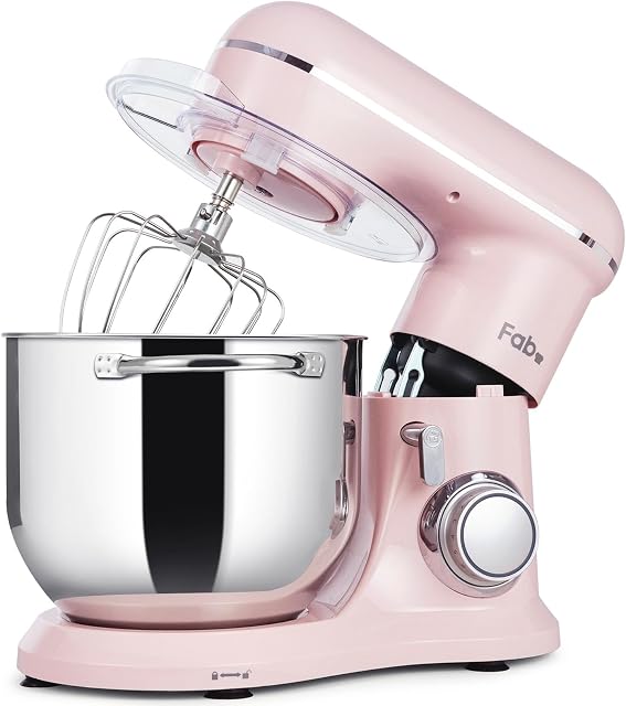 Kitchen in the Box Fab Series 8.4 QT 10-Speed Mélangeur à tête incrustée (PINK) | Équipé de fouet d'oeuf, crochet à la mèche & Flat Beater pour répondre à tous les besoins quotidiens en pain maison, gâteau et cuisson de biscuits