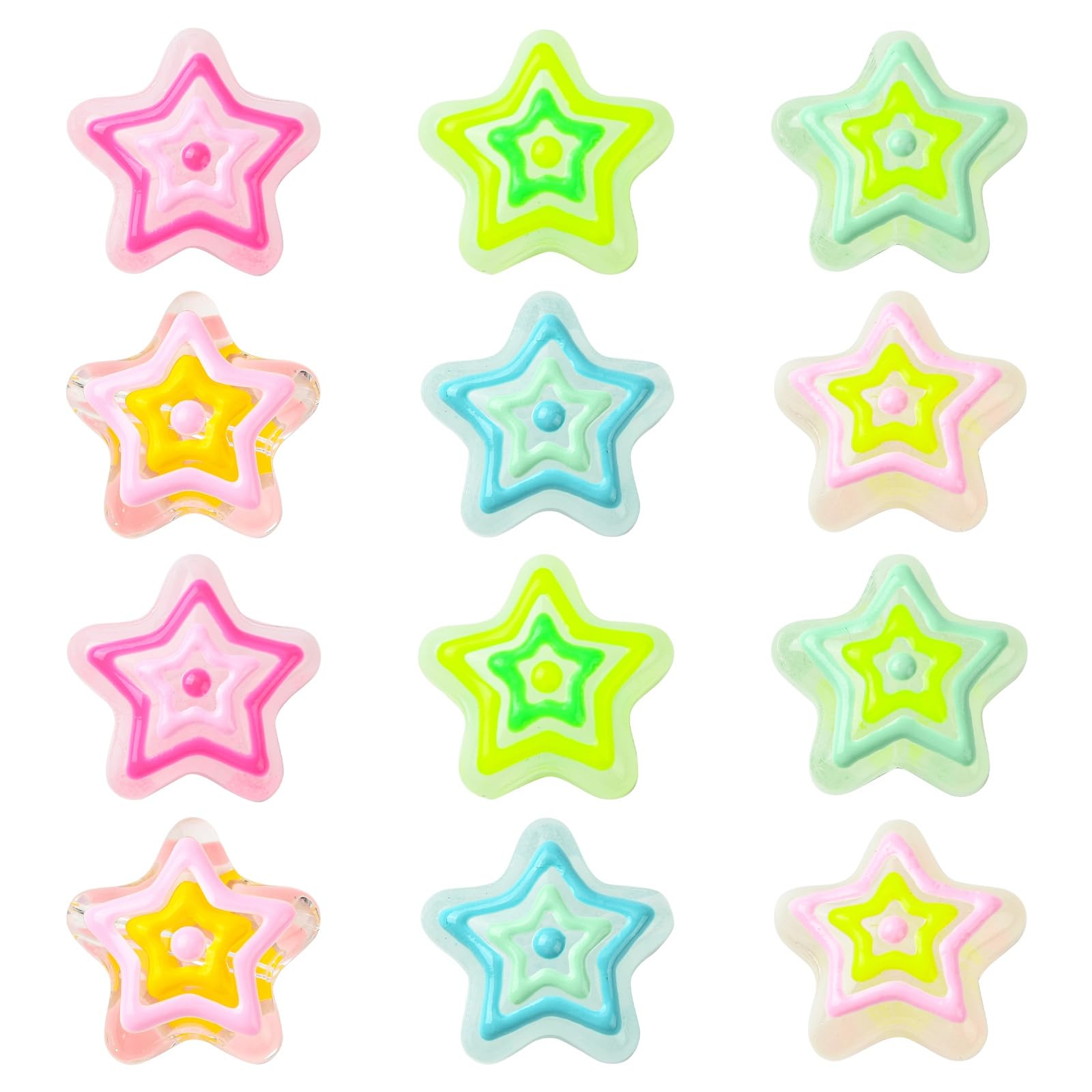 KitBeads 12Pcs 6 Colors Hand Printed Star Glass Beads Chunky Large Star Beads for Bracelets Necklaces Earrings Keychains Jewelry Making Crafts Bulk
