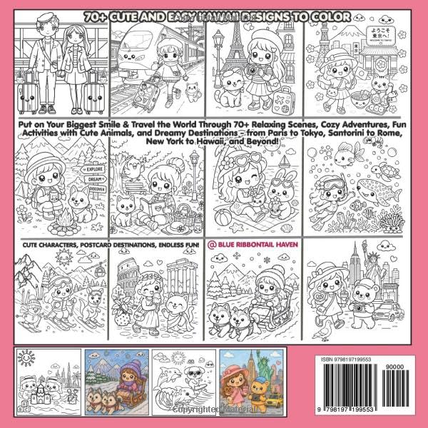 Cute and Easy Kawaii Travel Coloring Book: 70+ Fun and Relaxing Kawaii Coloring Pages For All Ages image 3