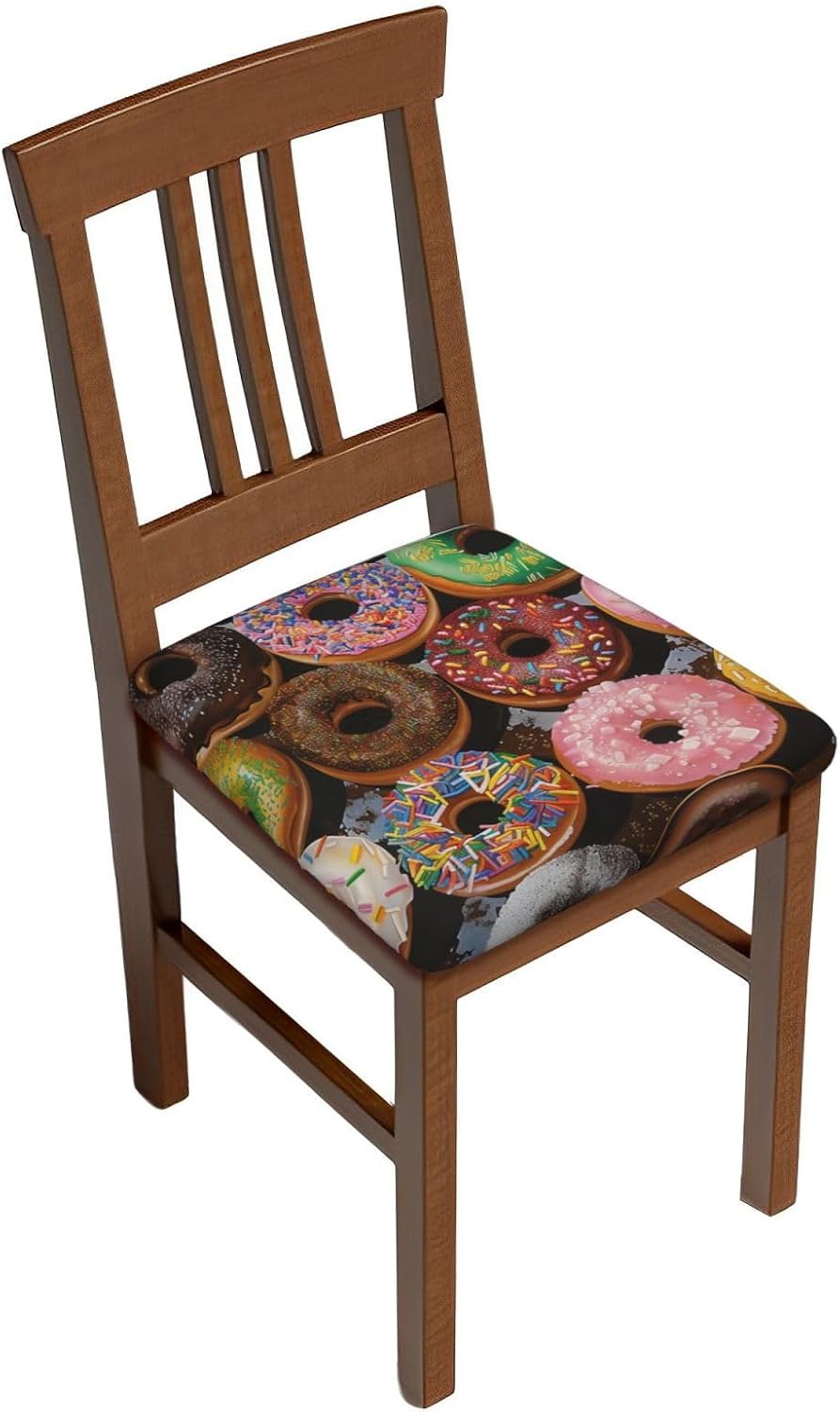 Colorful Donuts Print Square Cushion Covers 6 Pcs Set Elastic Non-Slip Seat Cushion Slipcovers Pet Furniture Protectors for Chair, Sofa