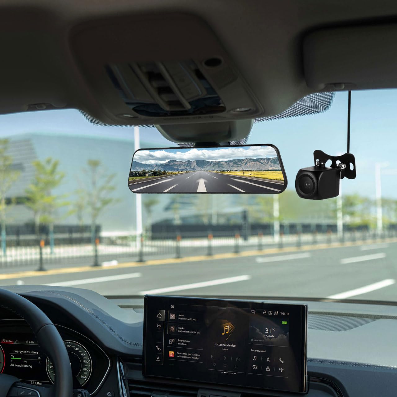 ULTECHNOVO Caméra De Tableau De Bord Et Arrière avec Rétroviseur Caméra Embarquée Voiture Streaming Multimédia Écran Tactile Enregistrement Double Vidéo 1080P Sécurité De Recul