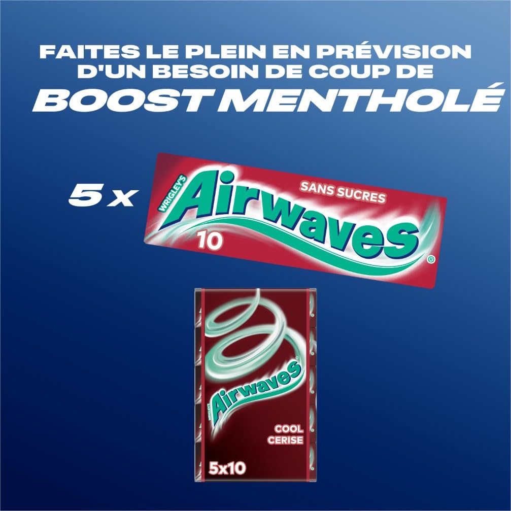 AIRWAVES Chewing Gum Sans Sucre Goût Cool Cerise 5 Paquets 70g