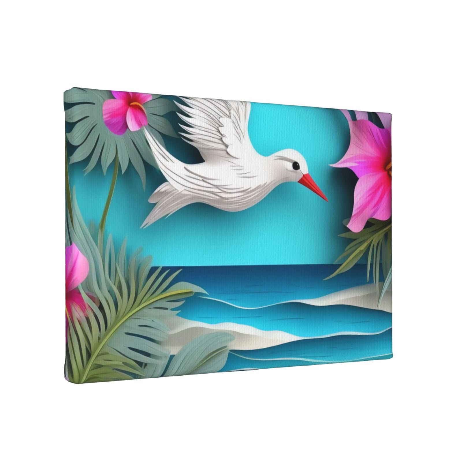 YKLJG Hawaii Beach Hibiscus Printed Wall Art Canvas Painting 30x20 CM Wooden Framed Picture Painting Artwork Prints for Bedroom Kitchen Home Office Decor
