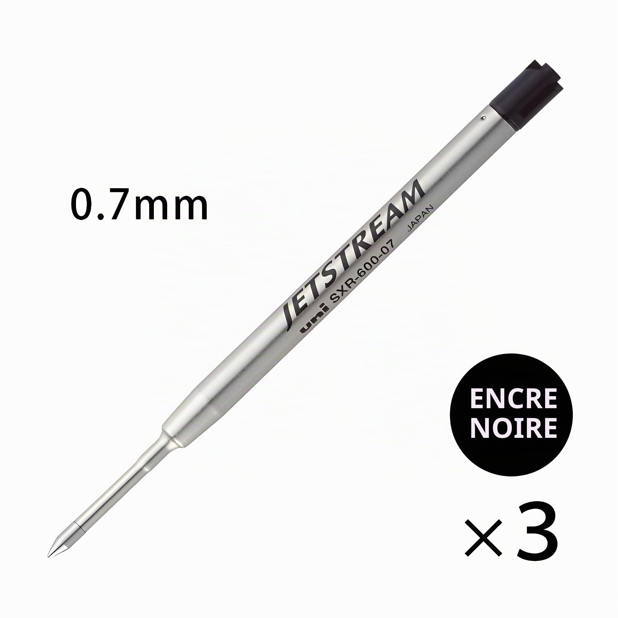 Uni Jetstream Prime Lot de 3 recharges d'encre SXR-600-07, pointe moyenne de 0,7 mm, encre noire à base d'huile, corps en métal, lot de 3