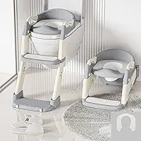 ninho desgin Assento Redutor Infantil para Vaso Sanitário com Escada Assento Redutor Para Vaso Sanitário Pinico Infantil, Mictório, Penico, Almofadado, Desfralde, Antiderrapante Cinza e Branco