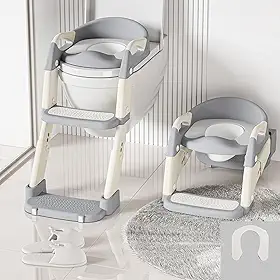 ninho desgin Assento Redutor Infantil para Vaso Sanitário com Escada Assento Redutor Para Vaso Sanitário Pinico Infantil, Mictório, Penico, Almofadado, Desfralde, Antiderrapante Cinza e Branco