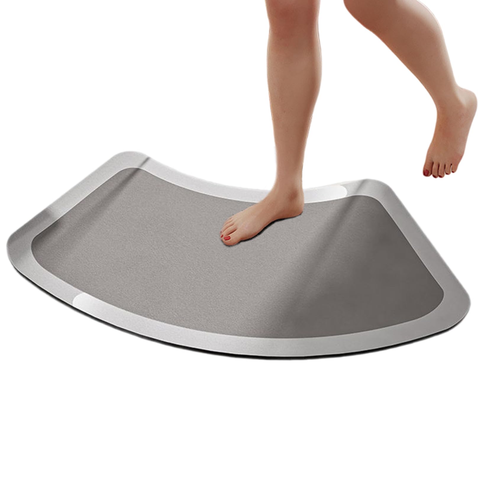 Diatomite Stone Bath Mat, 18x35 inch Absorbent Quick Dry Curved Bath Mat, Non Slip Curved Shower Rug for Bathroom