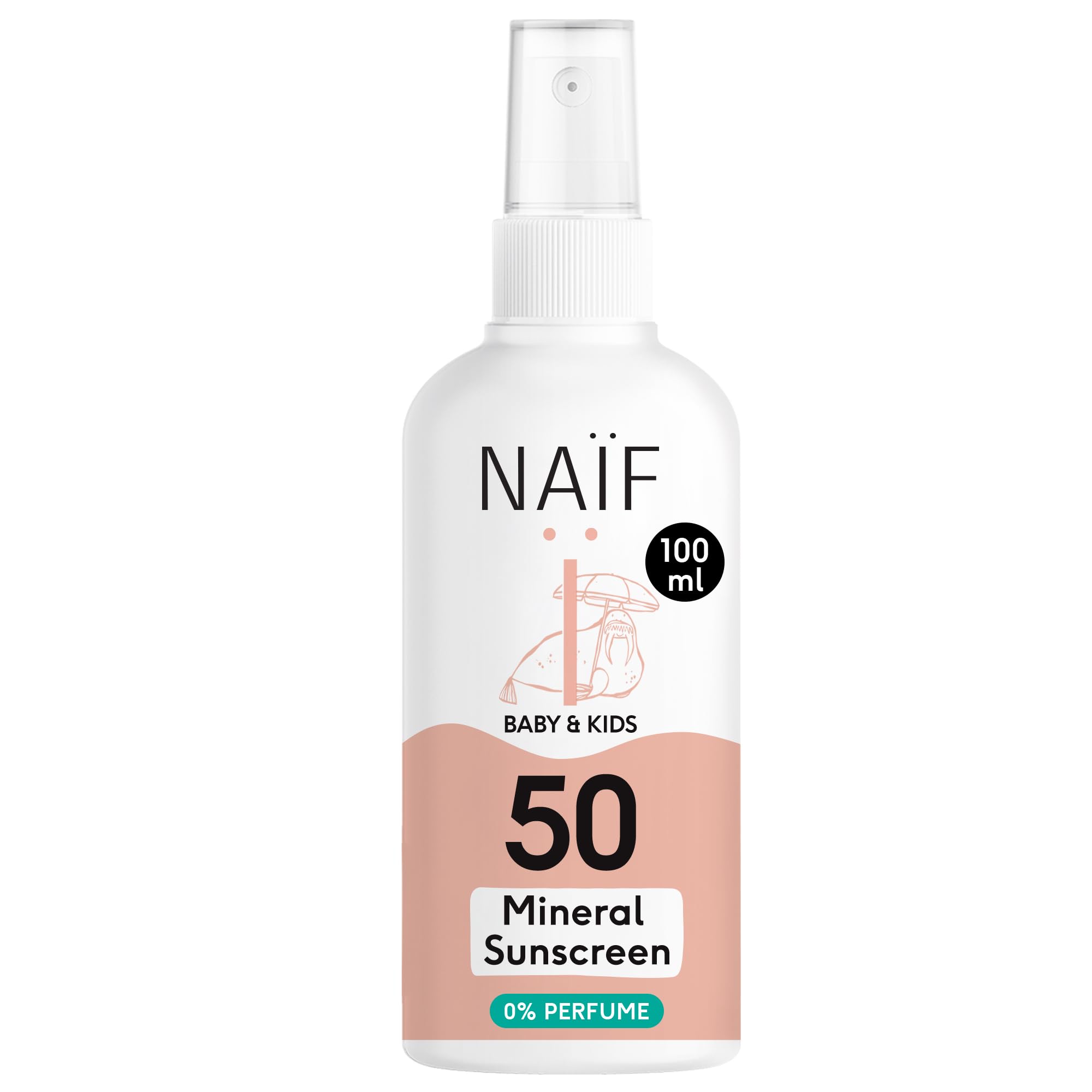 Naïf - Mineralisches Sonnenschutzspray - für Baby & Kind - 0% Parfüm - LSF 50 - Spray ohne Octocrylene - UVA und UVB Schutz - Wasserresistent - Dermatologisch Getestet - Ohne Mikroplastik - 100ml
